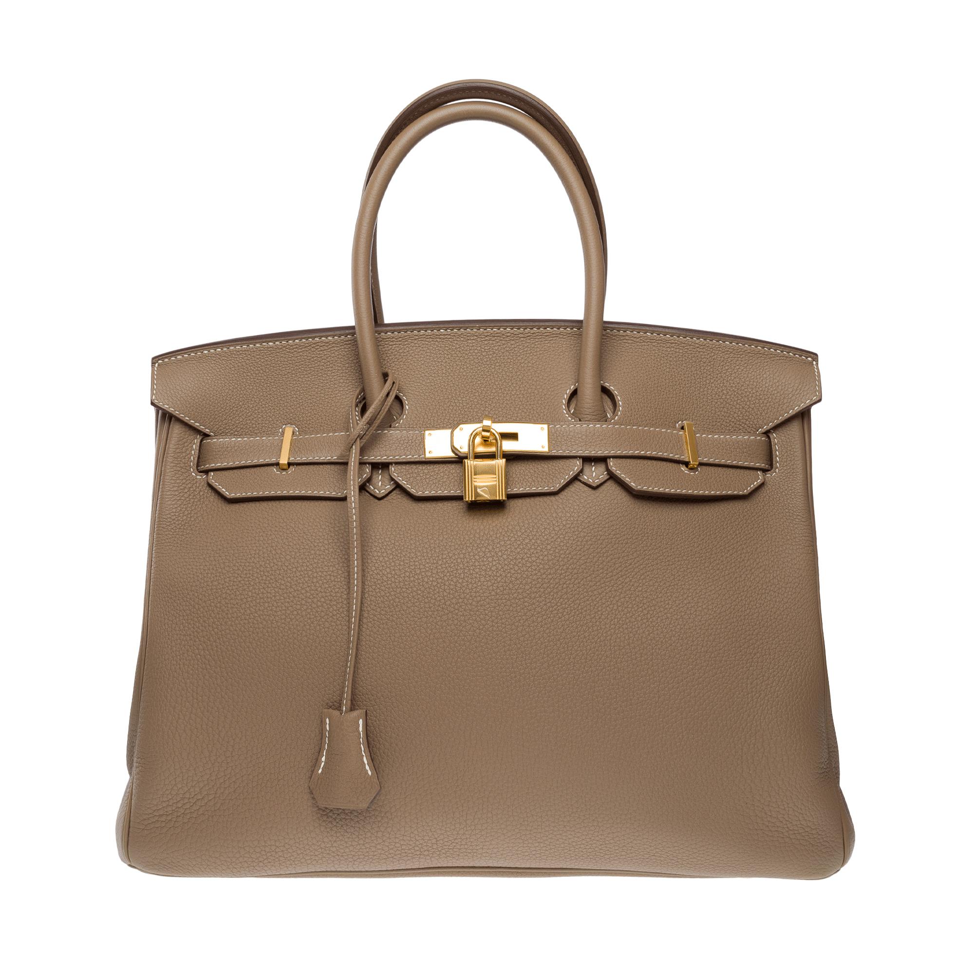 Stunning Hermès Birkin 35 handbag in Etoupe Togo calf leather, GHW In Excellent Condition In Paris, IDF