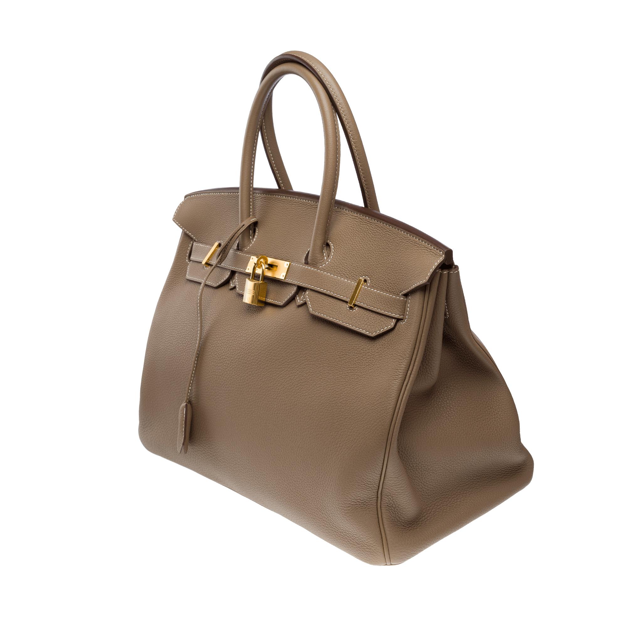 Stunning Hermès Birkin 35 handbag in Etoupe Togo calf leather, GHW 1