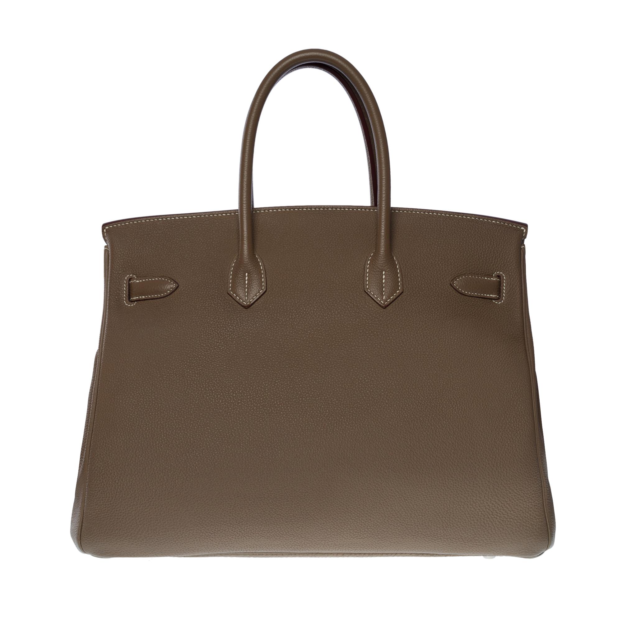Superbe sac à main Hermès Birkin 35 en cuir etoupe Togo, SHW Excellent état à Paris, IDF