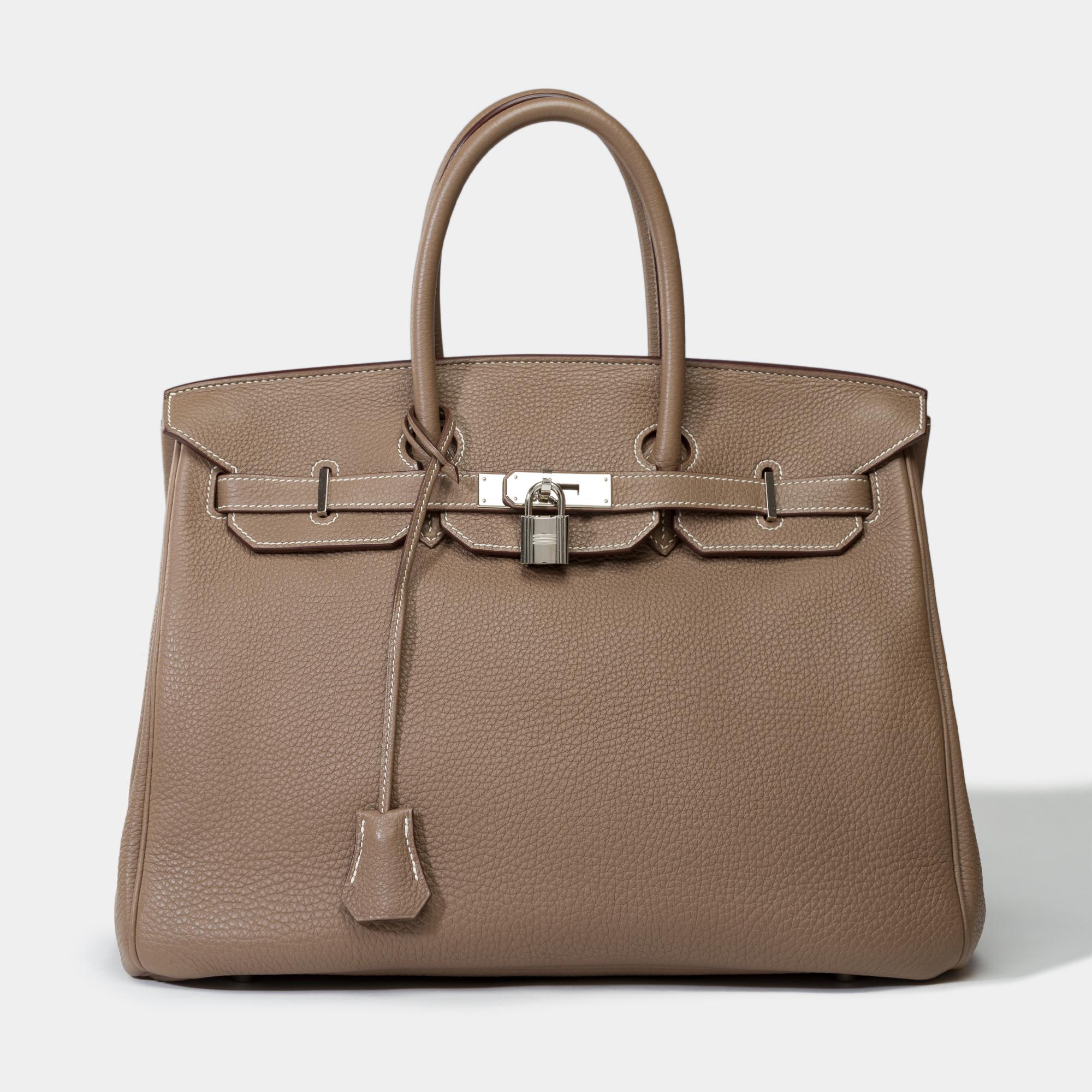 Stunning Hermès Birkin 35 handbag in etoupe Togo leather, SHW In Good Condition In Paris, IDF