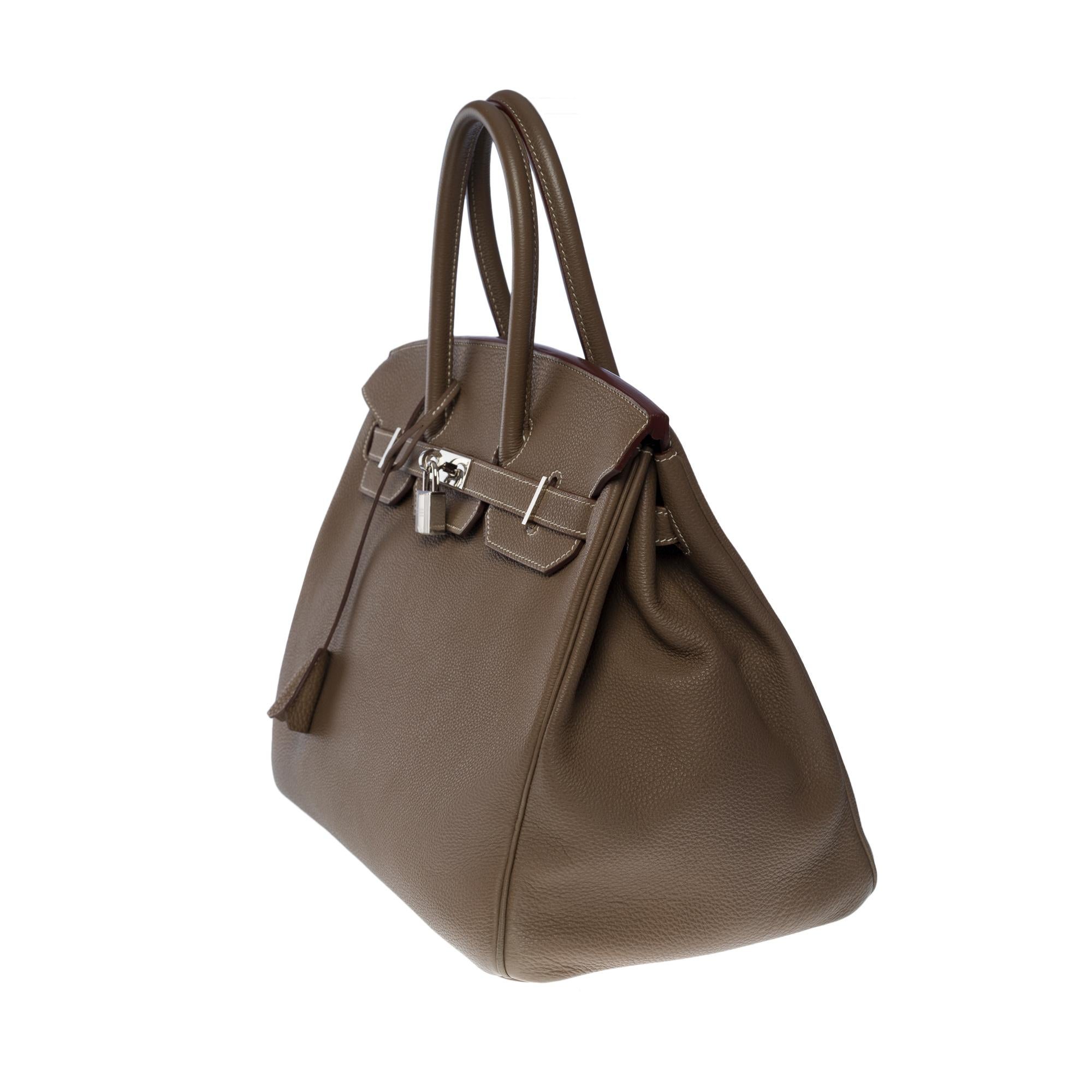  Superbe sac à main Hermès Birkin 35 en cuir etoupe Togo, SHW Unisexe 