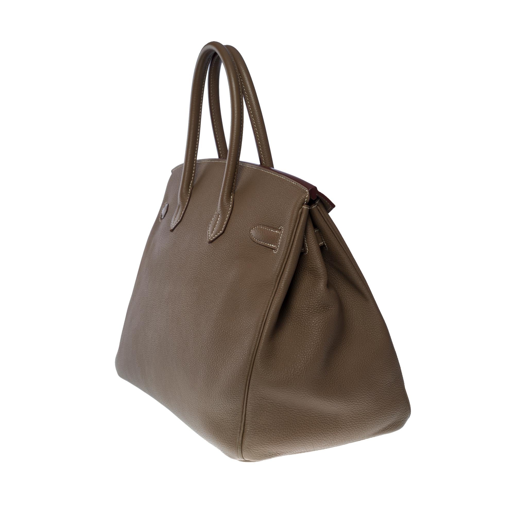 Superbe sac à main Hermès Birkin 35 en cuir etoupe Togo, SHW 1