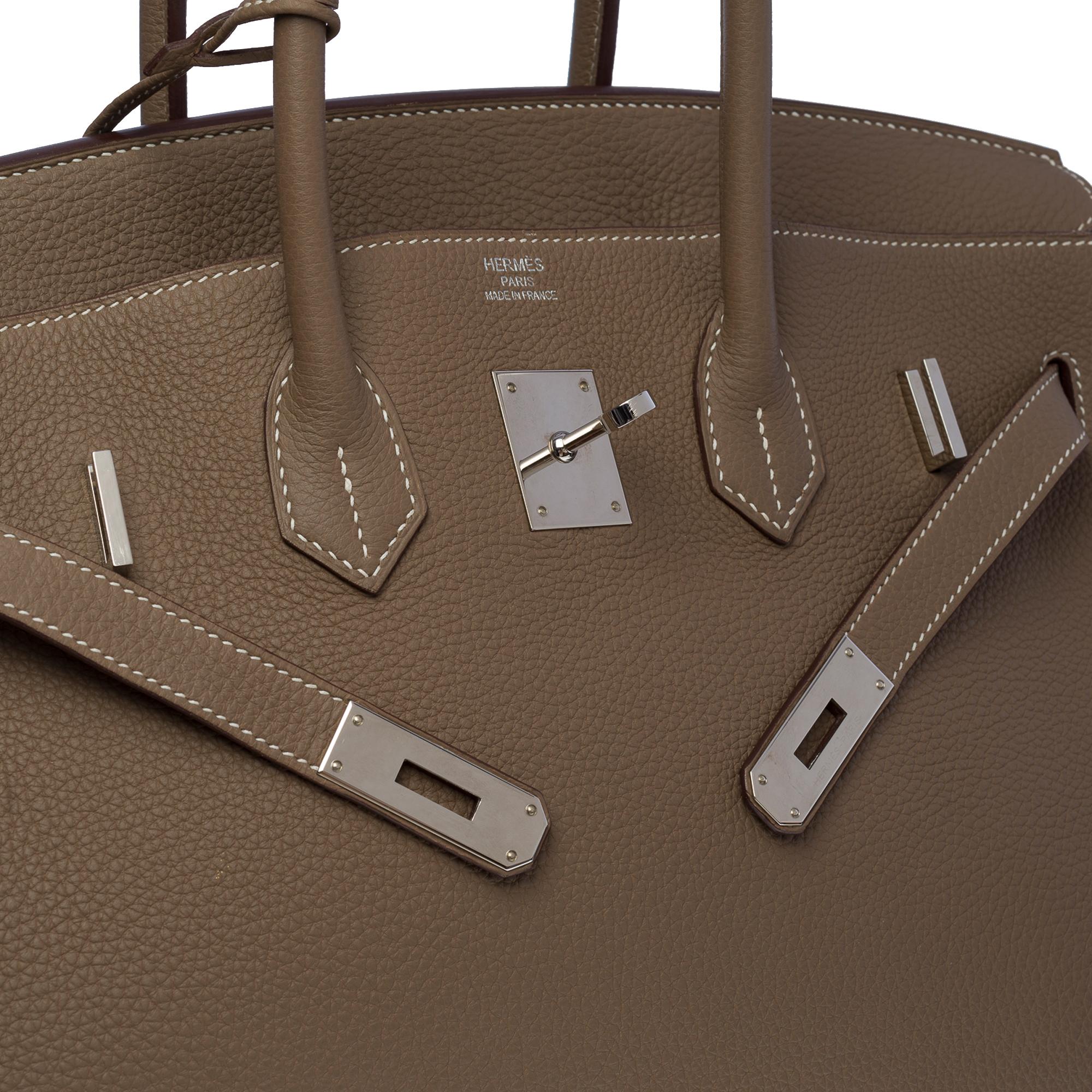 Brown Stunning Hermès Birkin 35 handbag in étoupe Togo leather, SHW