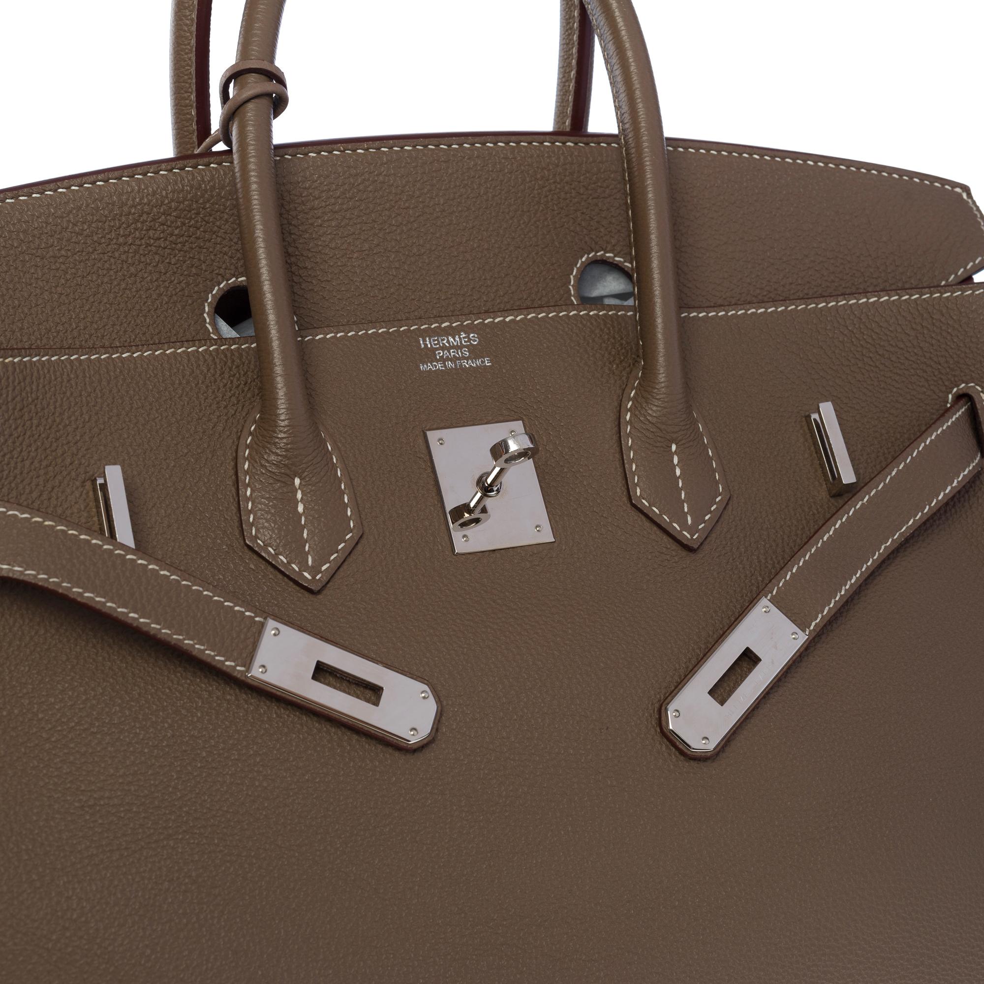 Superbe sac à main Hermès Birkin 35 en cuir etoupe Togo, SHW 2