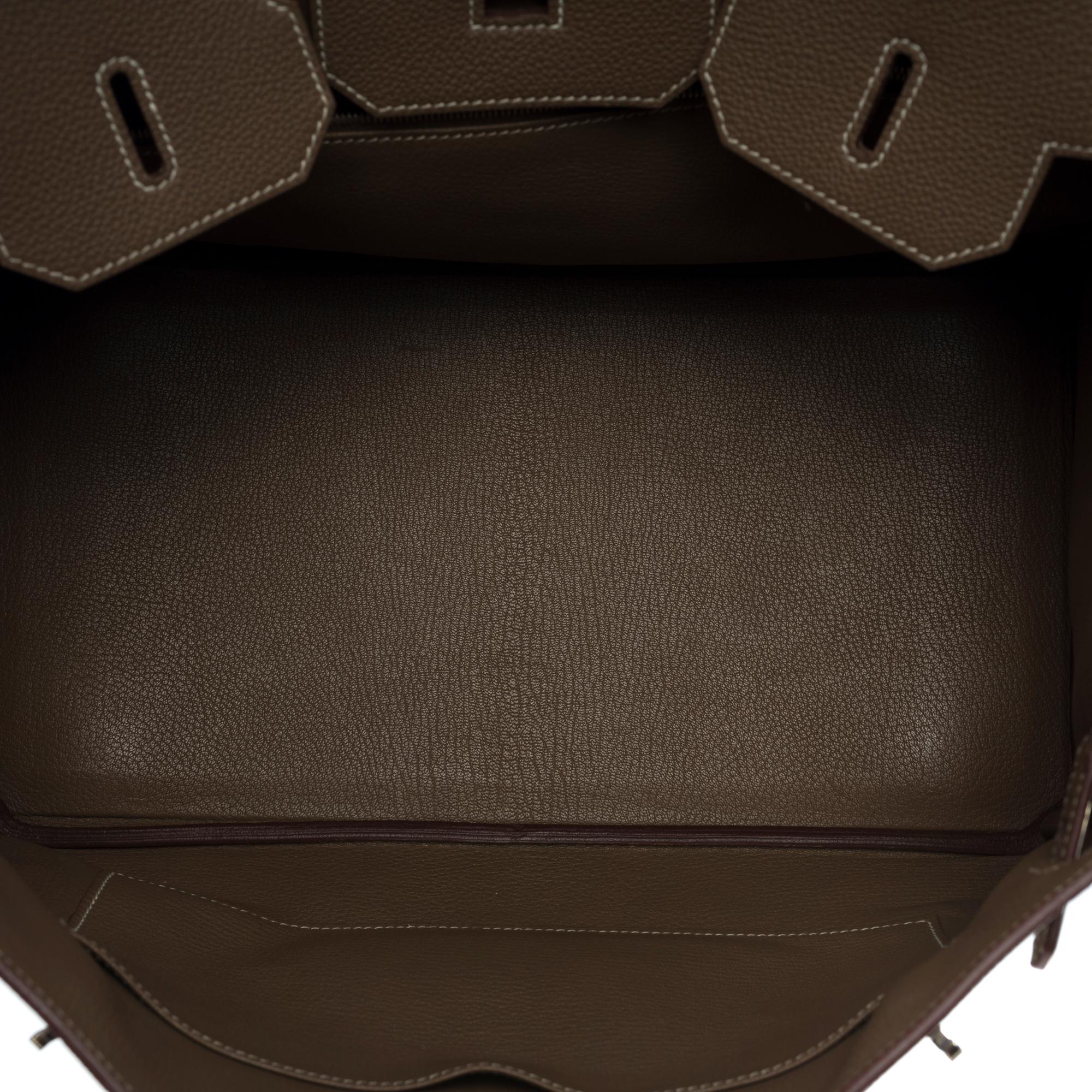 Superbe sac à main Hermès Birkin 35 en cuir etoupe Togo, SHW 4