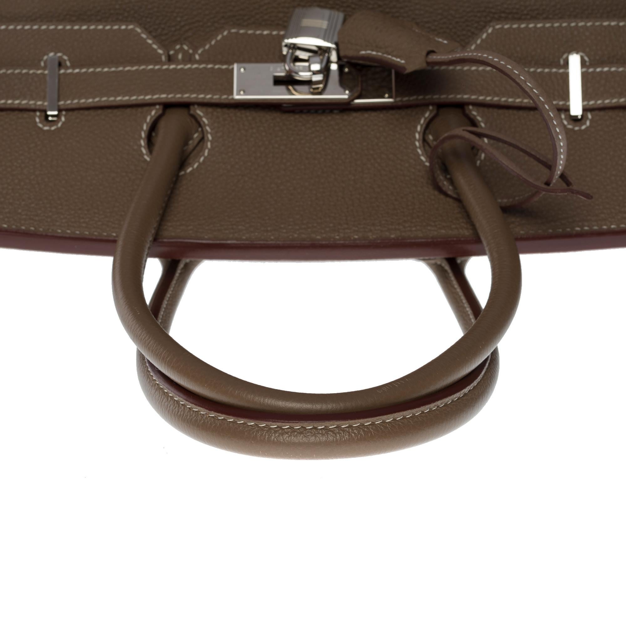 Superbe sac à main Hermès Birkin 35 en cuir etoupe Togo, SHW 5