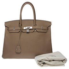 Superbe sac à main Hermès Birkin 35 en cuir étoupe Togo, SHW