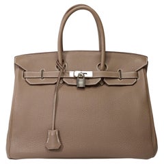 Superbe sac à main Hermès Birkin 35 en cuir etoupe Togo, SHW