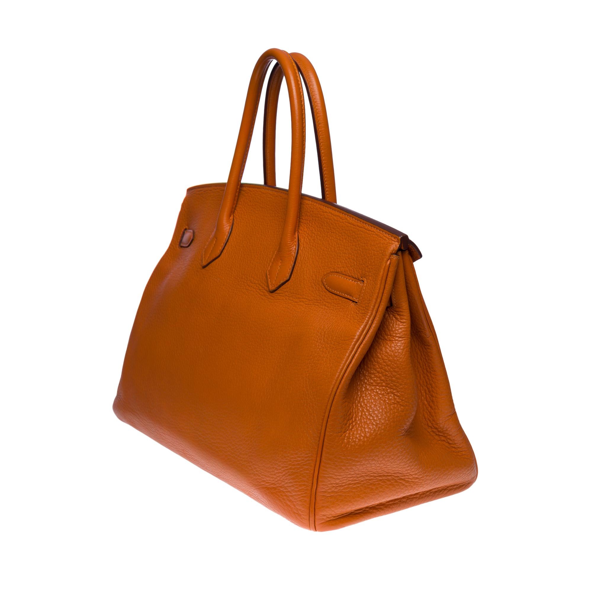 Stunning Hermès Birkin 35 handbag in Orange Togo leather, SHW In Good Condition In Paris, IDF