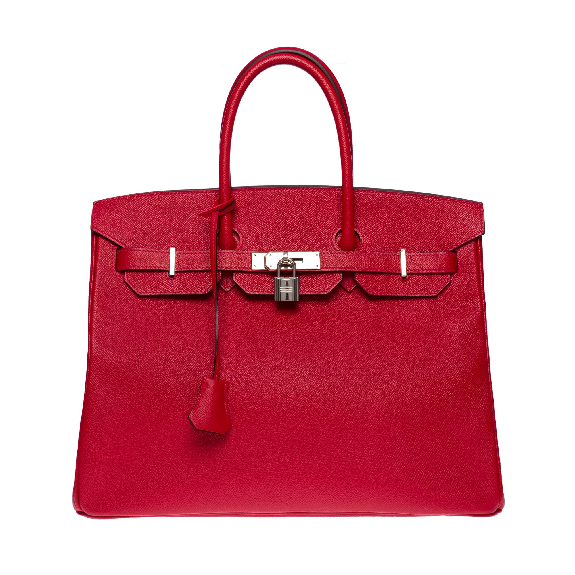 Exceptional Hermes Birkin 35 handbag in Rouge Casaque Epsom leather, palladium silver metal hardware, double handle in red leather allowing a hand-carry

Flap closure
Red leather lining, one zippered pocket, one patch pocket
Signature: 