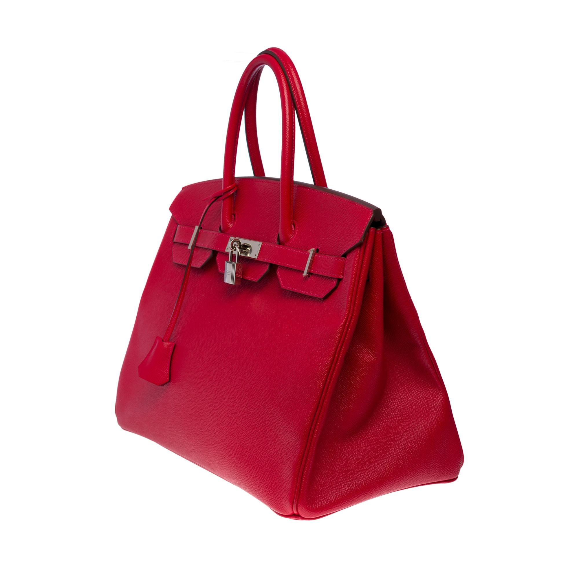 Stunning Hermès Birkin 35 handbag in Rouge Casaque Epsom leather, SHW In Excellent Condition In Paris, IDF