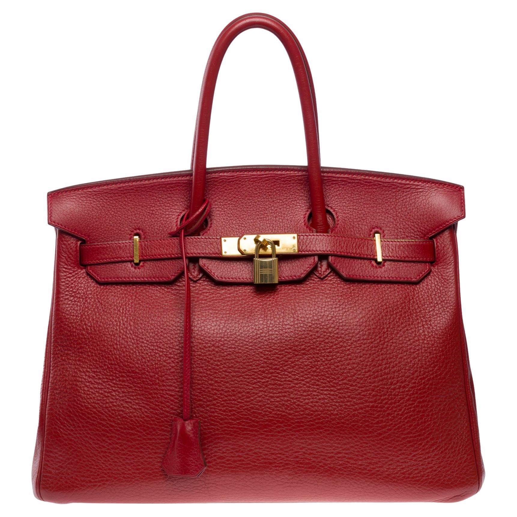 Stunning Hermès Birkin 35 handbag in Rouge Garance Togo leather, GHW For Sale