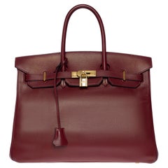 Superbe sac à main Hermès Birkin 35 en cuir d'epsom Rouge H (Bourgogne), GHW