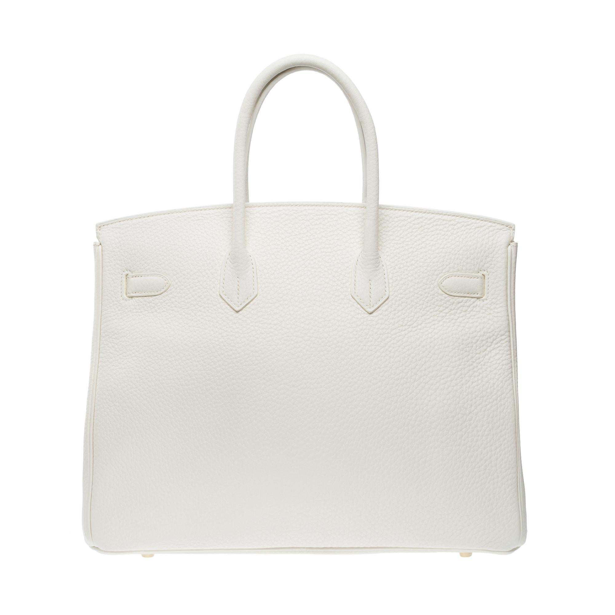 Magnifique sac à main Hermès Birkin 35 en cuir Taurillon Clemence blanc, GHW Excellent état à Paris, IDF