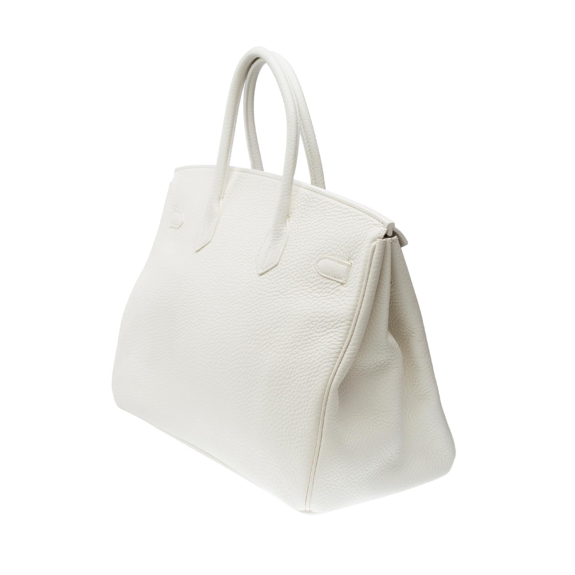 Magnifique sac à main Hermès Birkin 35 en cuir Taurillon Clemence blanc, GHW 1