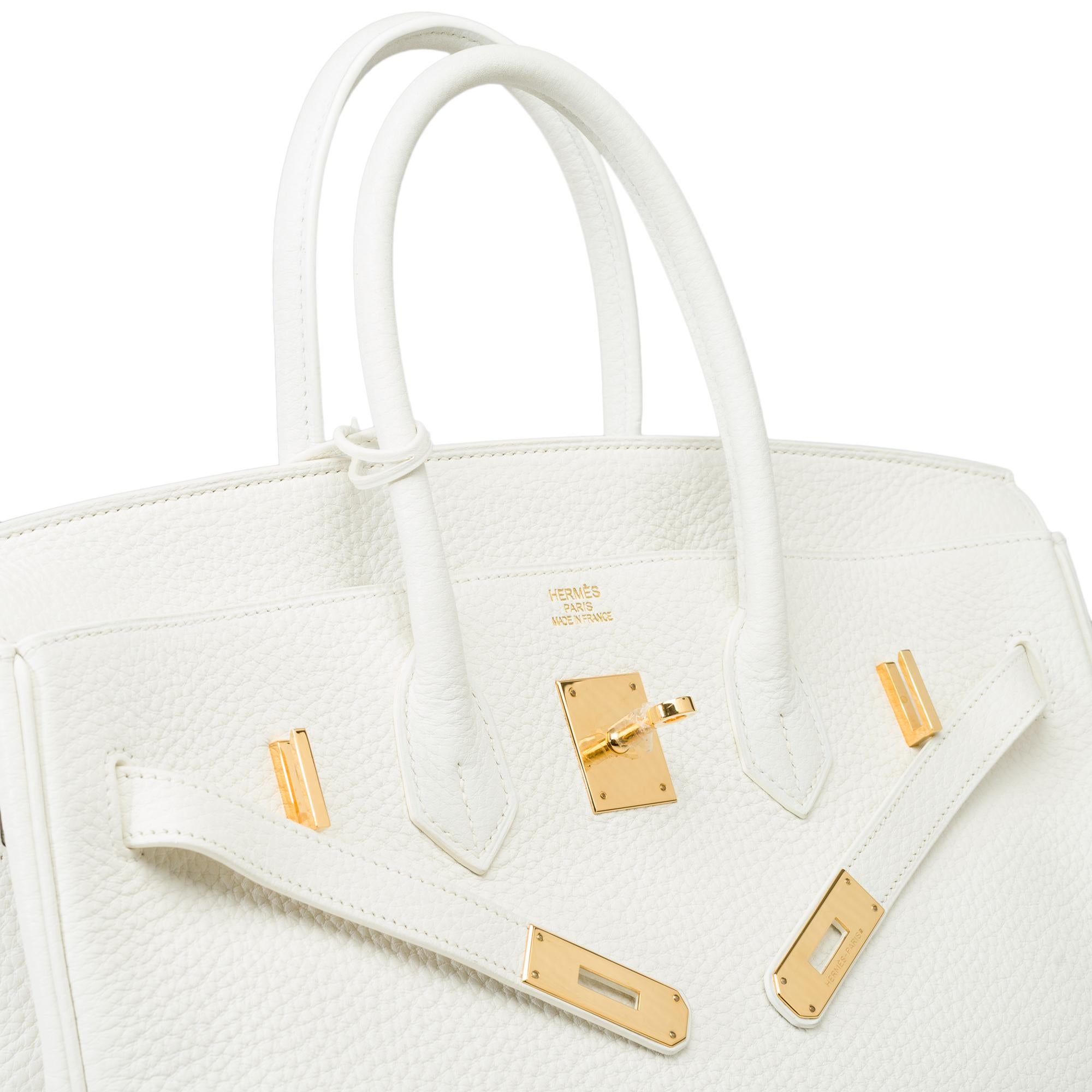 Magnifique sac à main Hermès Birkin 35 en cuir Taurillon Clemence blanc, GHW 2