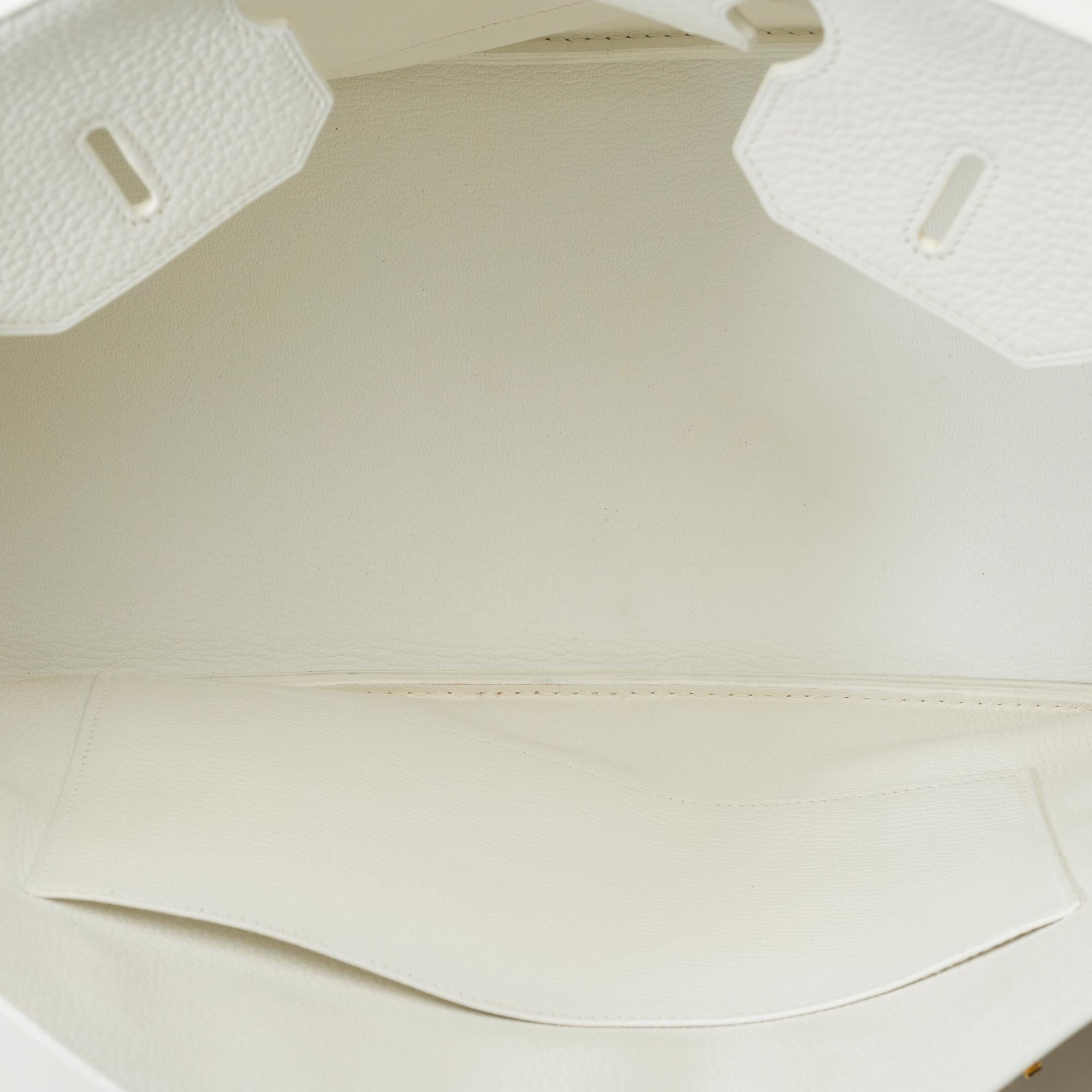 Magnifique sac à main Hermès Birkin 35 en cuir Taurillon Clemence blanc, GHW 4