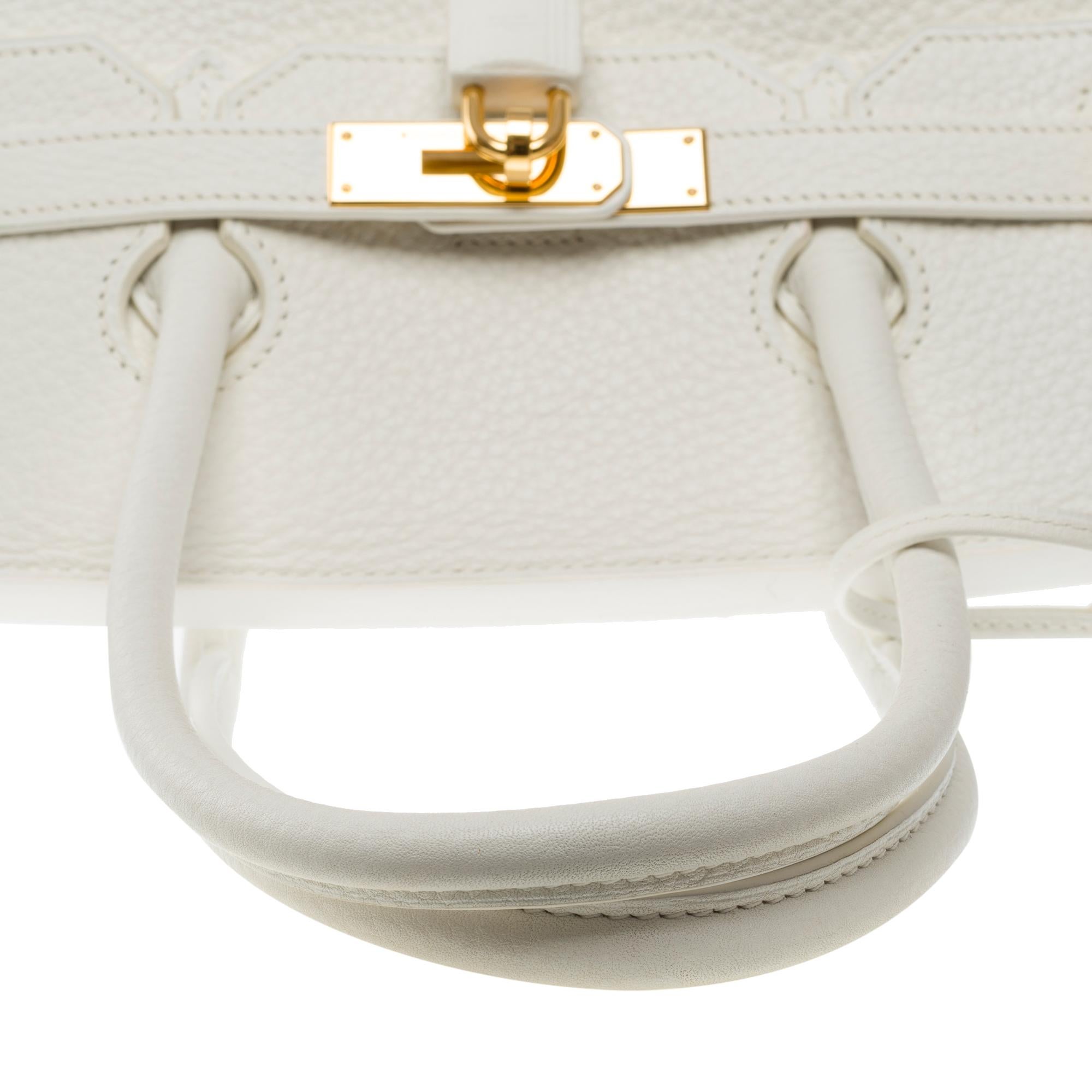 Magnifique sac à main Hermès Birkin 35 en cuir Taurillon Clemence blanc, GHW 5