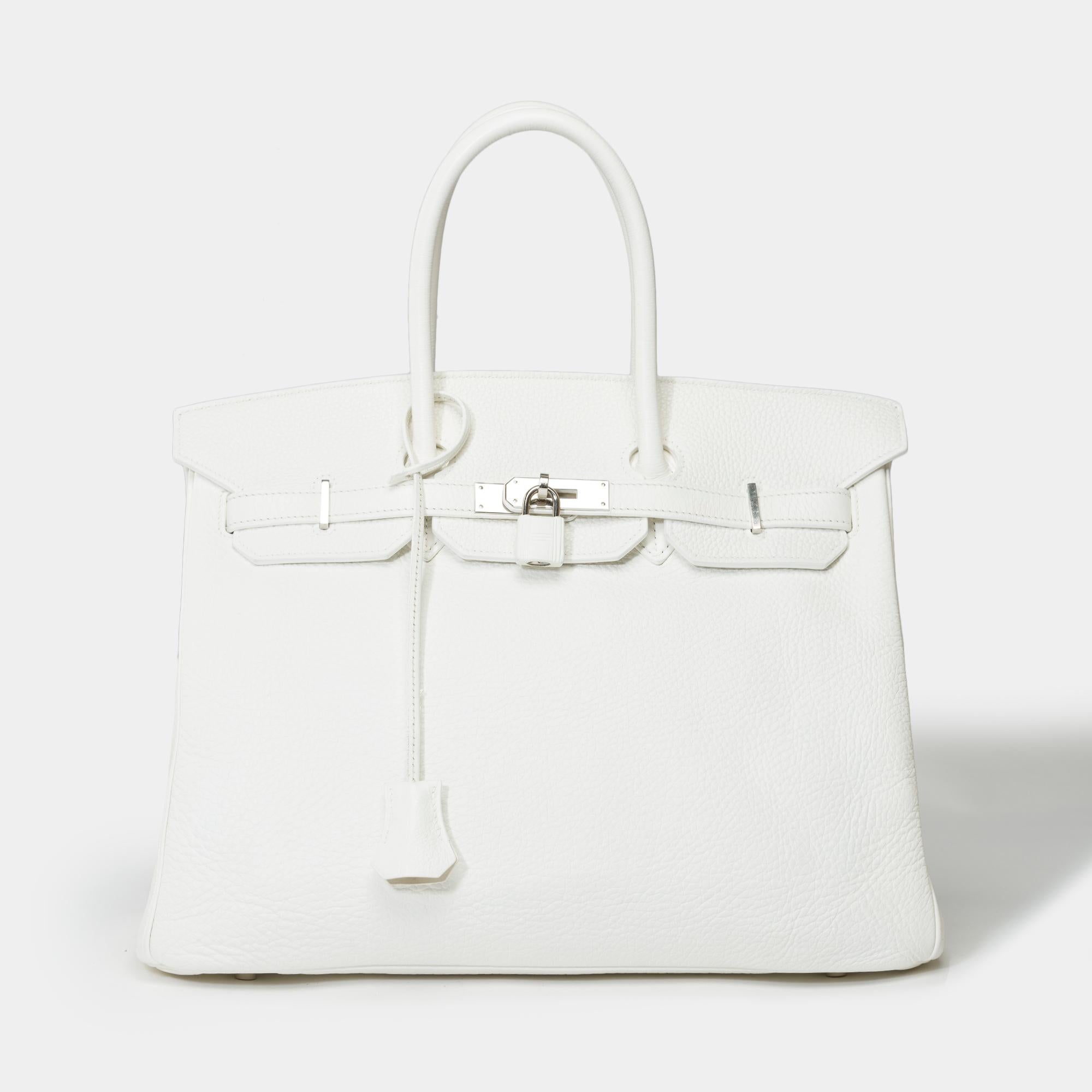Gray Stunning Hermès Birkin 35 handbag in White Taurillon Clemence leather, SHW