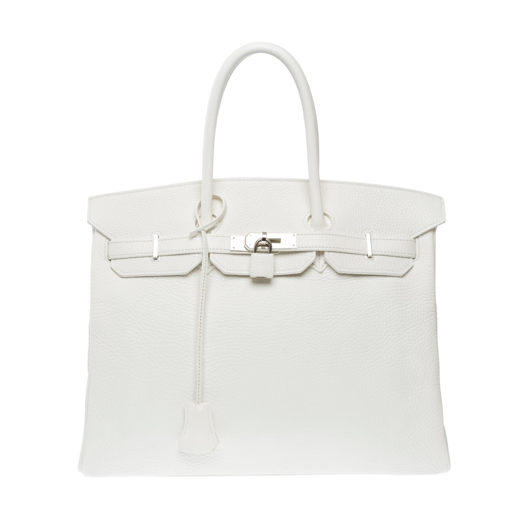 Stunning Hermès Birkin 35 handbag in White Taurillon Clemence leather, SHW In Good Condition In Paris, IDF