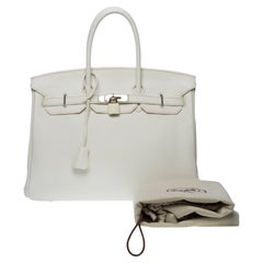 Superbe sac à main Hermès Birkin 35 en cuir Togo blanc, SHW