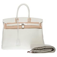 Superbe sac à main Hermès Birkin 35 en cuir Togo blanc, SHW