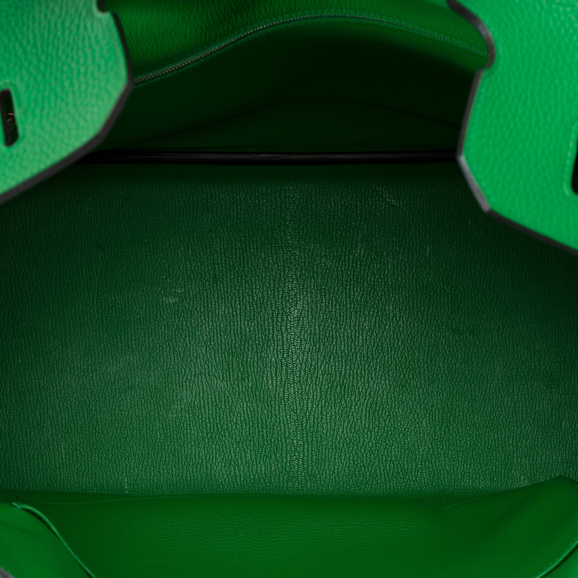 Stunning Hermes Birkin 40 handbag in Green Bamboo Togo leather, PHW For Sale 5