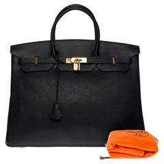 Superbe sac à main Hermès Birkin 40 cm en cuir togo noir, GHW