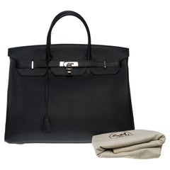 Superbe sac à main Hermès Birkin 40 cm en cuir togo noir, SHW
