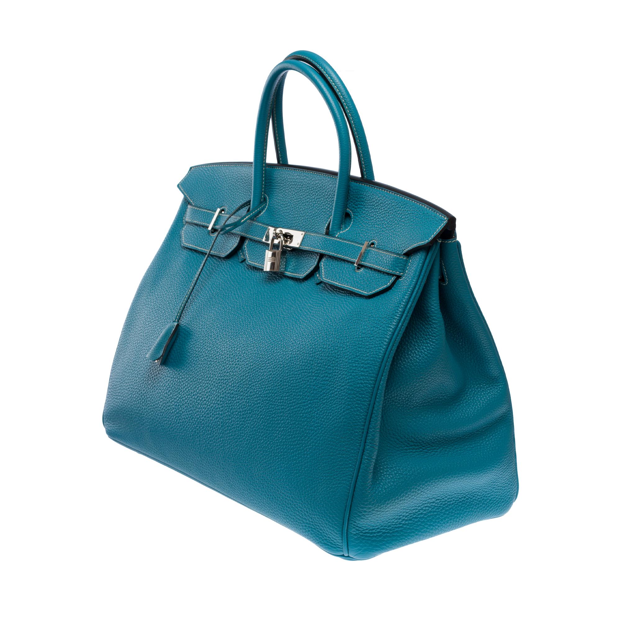 Stunning Hermes Birkin 40cm handbag in Blue Jean Togo leather, SHW In Good Condition In Paris, IDF