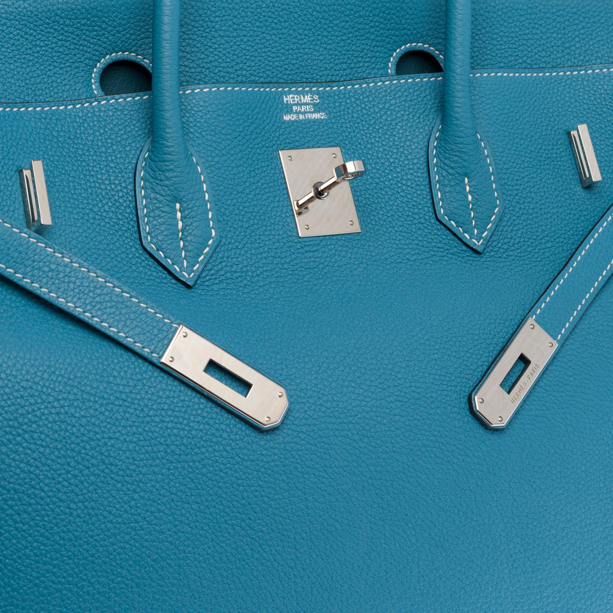 Stunning Hermes Birkin 40cm handbag in Blue Pétrole Togo leather, SHW 1