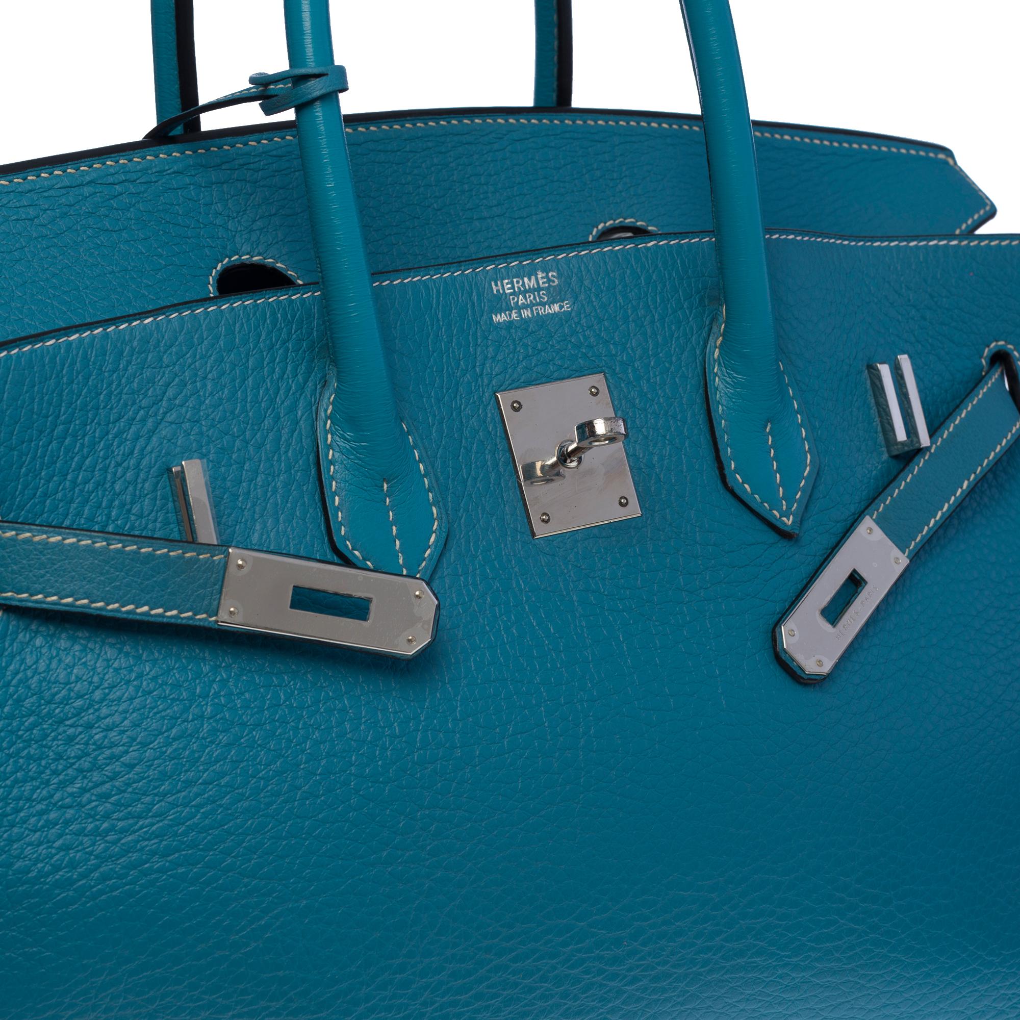 Stunning Hermes Birkin 40cm handbag in Blue Pétrole Togo leather, SHW In Excellent Condition In Paris, IDF