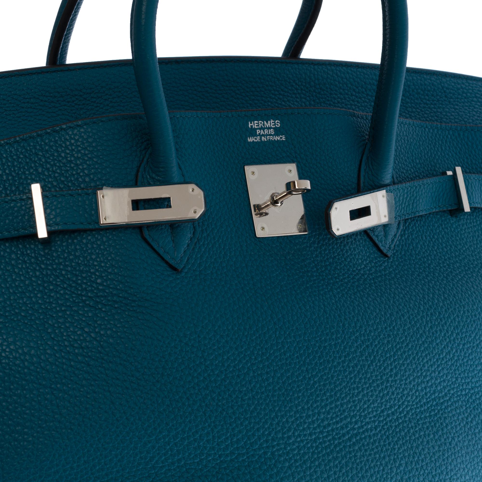Stunning Hermes Birkin 40cm handbag in Blue Pétrole Togo leather, SHW In Excellent Condition In Paris, IDF