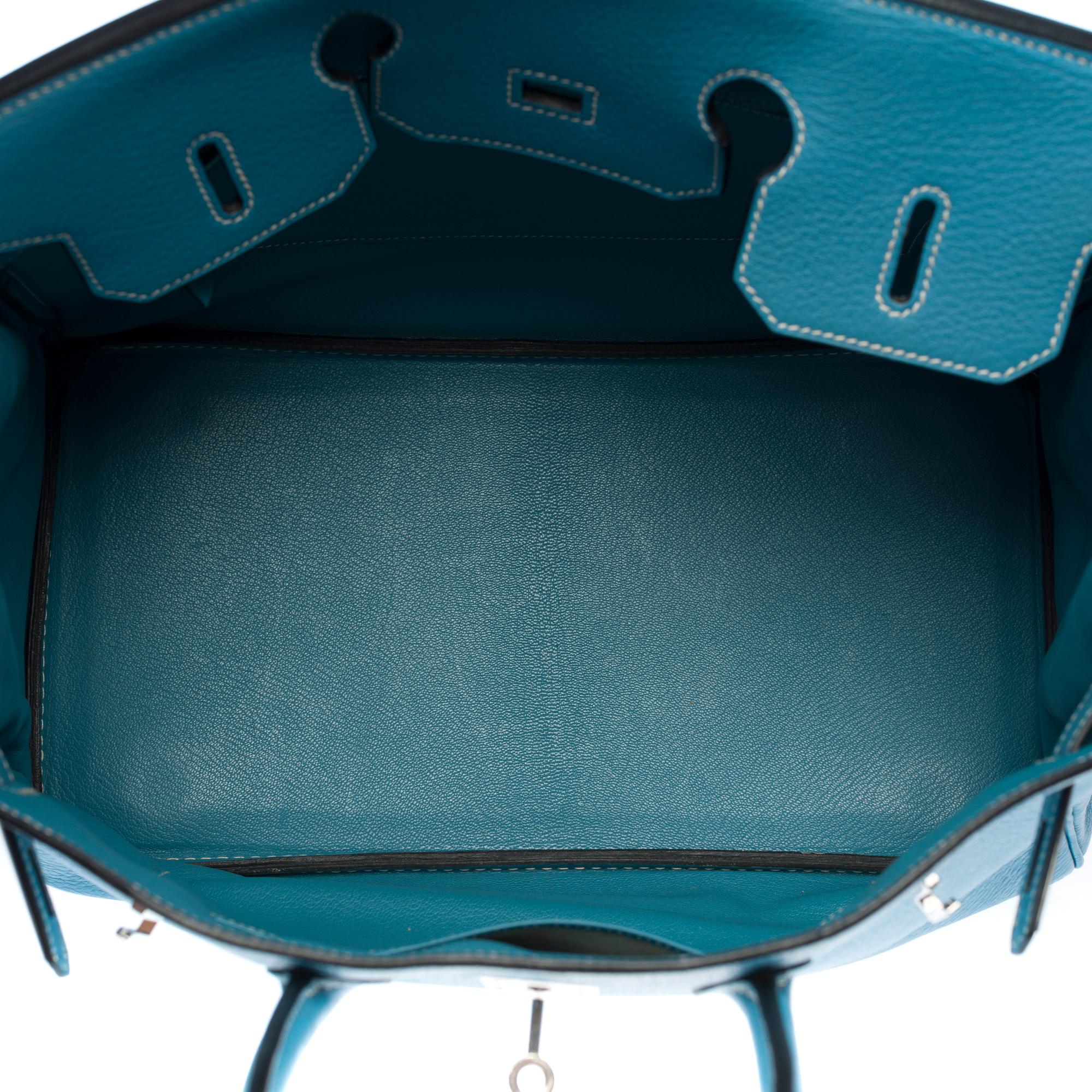 Stunning Hermes Birkin 40cm handbag in Blue Pétrole Togo leather, SHW 1