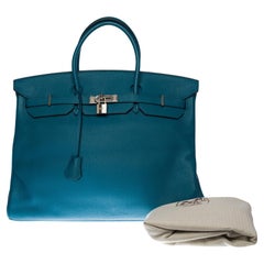 Stunning Hermes Birkin 40cm handbag in Blue Pétrole Togo leather, SHW