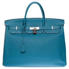 Stunning Hermes Birkin 40cm handbag in Blue Pétrole Togo leather, SHW