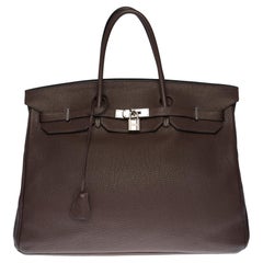 Superbe sac à main Hermès Birkin 40cm en cuir brun Togo:: SHW