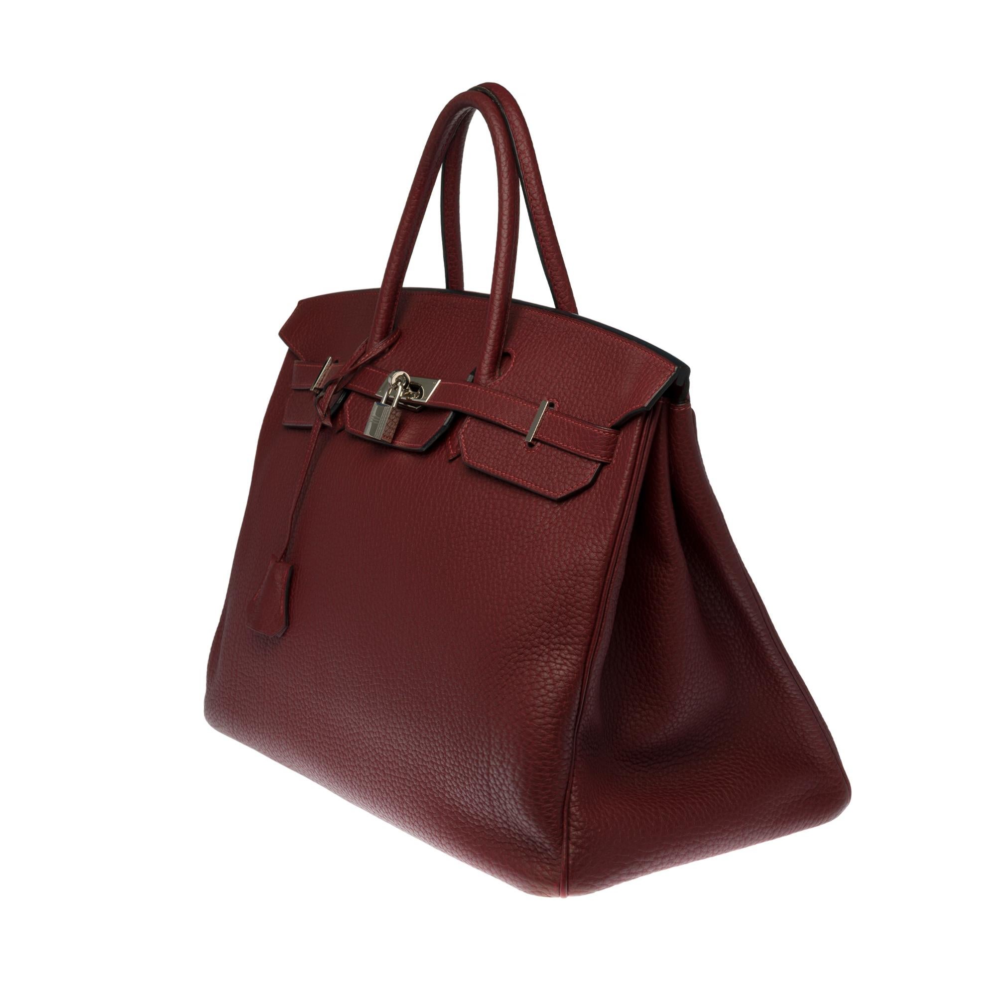 Brown Stunning Hermes Birkin 40cm handbag in burgundy Fjord leather, silver hardware