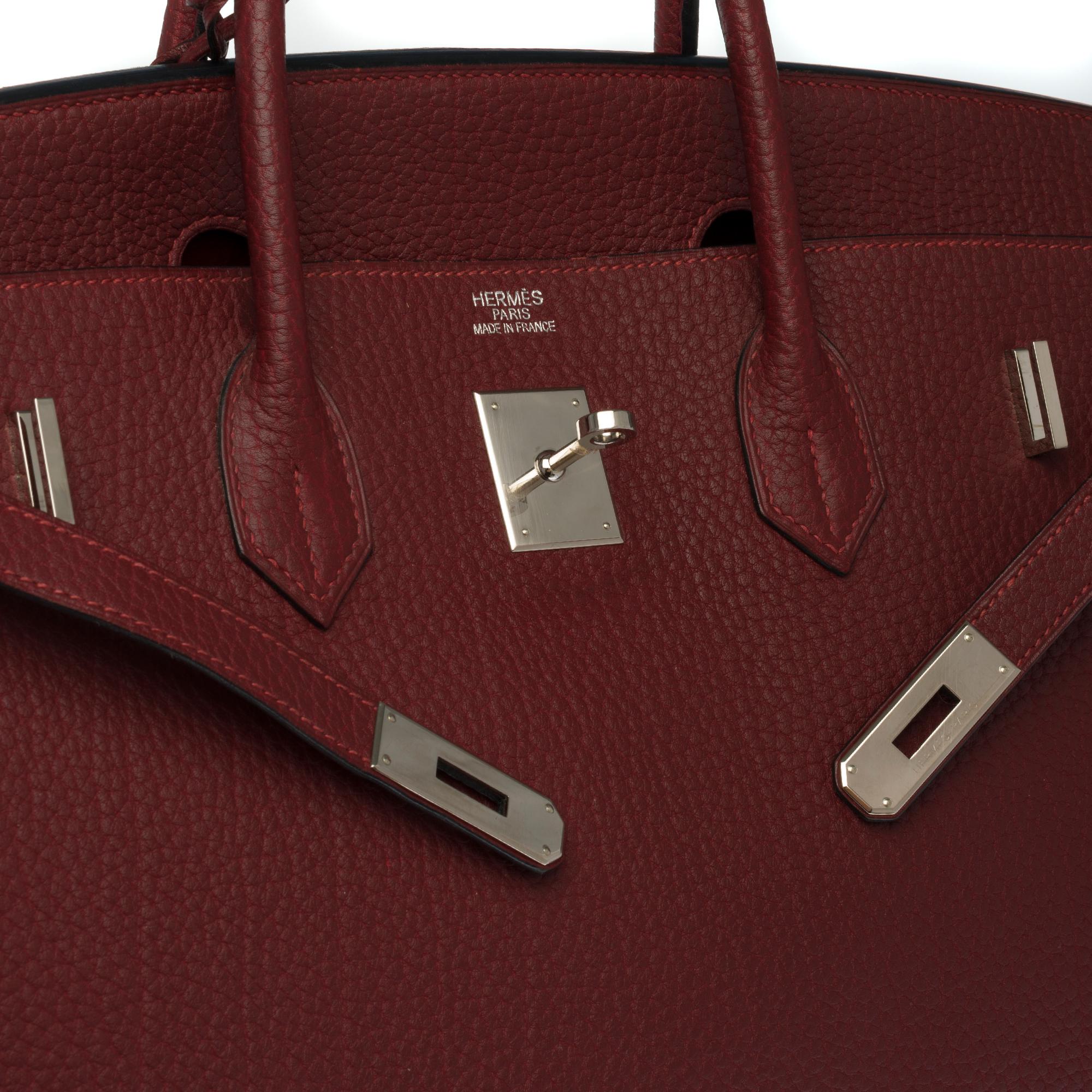 Women's or Men's Stunning Hermes Birkin 40cm handbag in burgundy Fjord leather, silver hardware