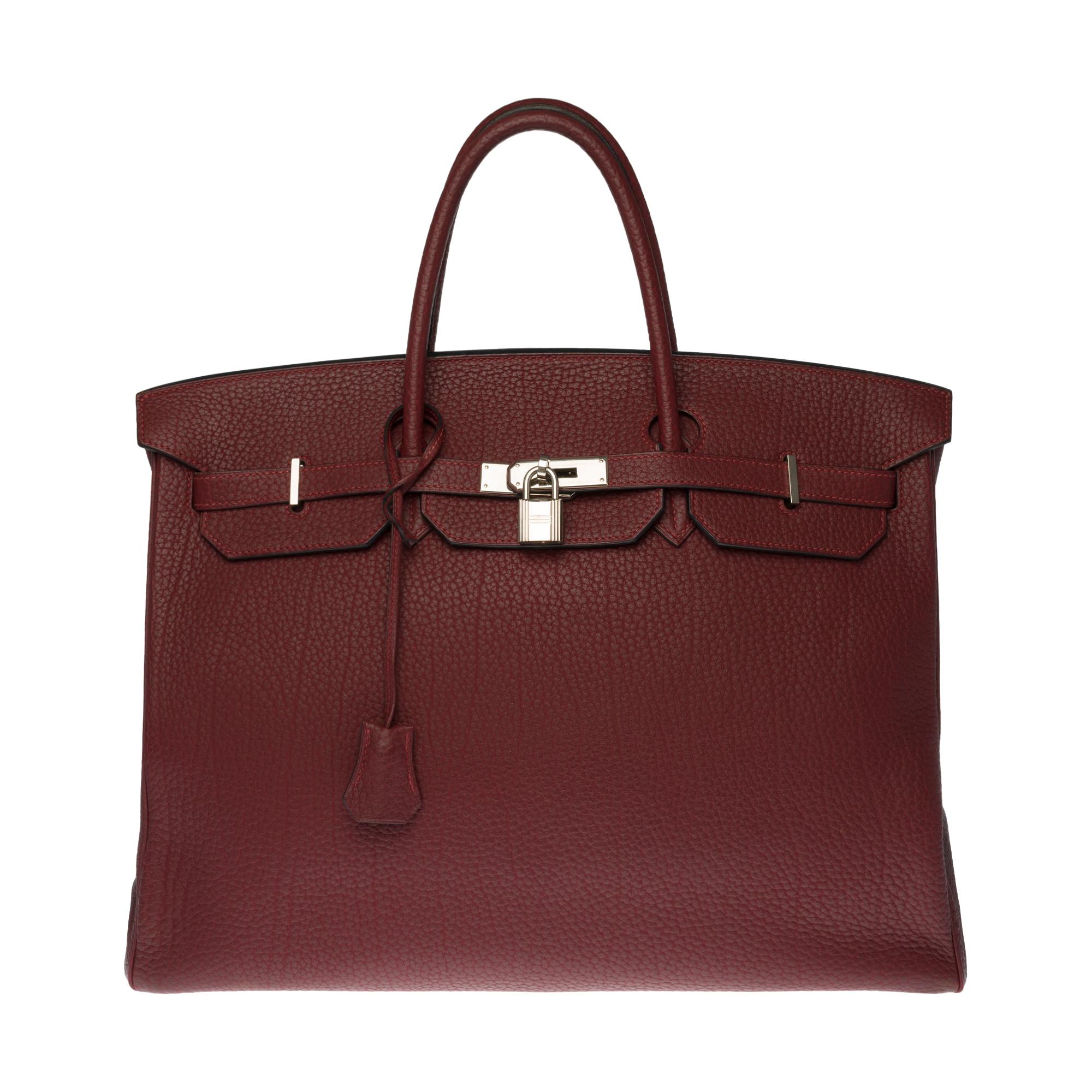 Stunning Hermes Birkin 40cm handbag in burgundy Fjord leather, silver hardware