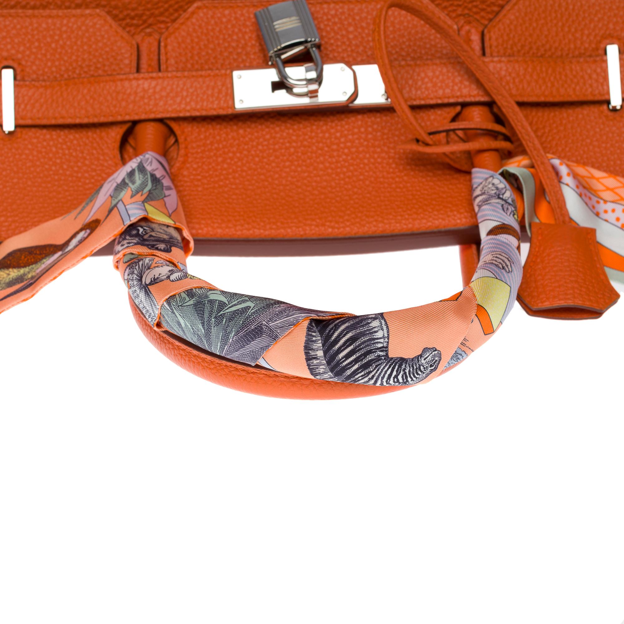 Stunning Hermes Birkin 40cm handbag in Orange Terre battue Togo leather, SHW 5