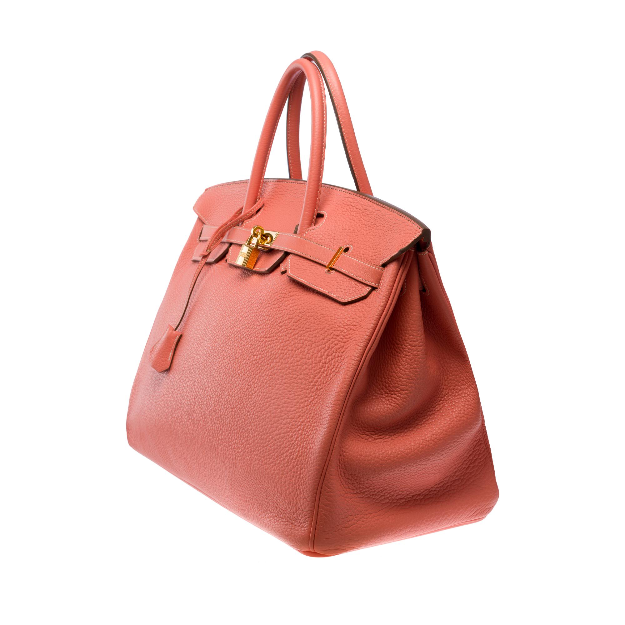 Orange Superbe sac à main Hermès Birkin 40cm en cuir Togo Rose Tea, GHW en vente