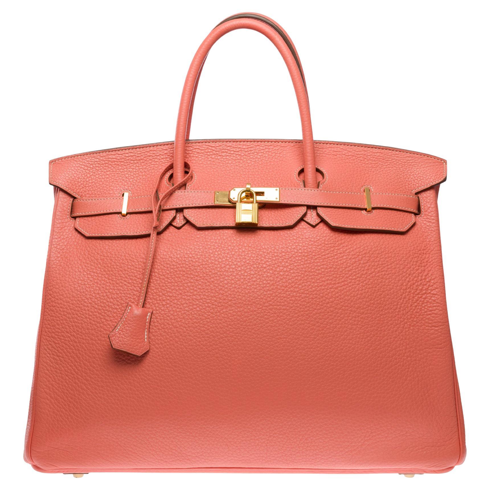 Superbe sac à main Hermès Birkin 40cm en cuir Togo Rose Tea, GHW en vente