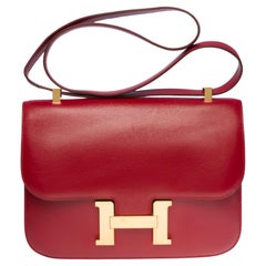 Stunning Hermes Constance 23 shoulder bag in burgundy boxcalf leather, GHW