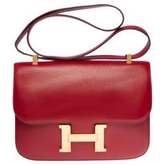 Impresionante bolso bandolera Hermes Constance 23 en piel boxcalf Rouge H, GHW