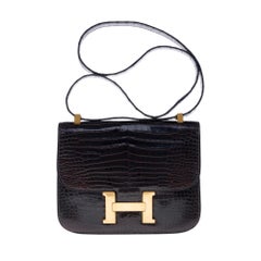 Stock Hermes Shiny Crocodile Constance24CM Bag in CK81 Gris T