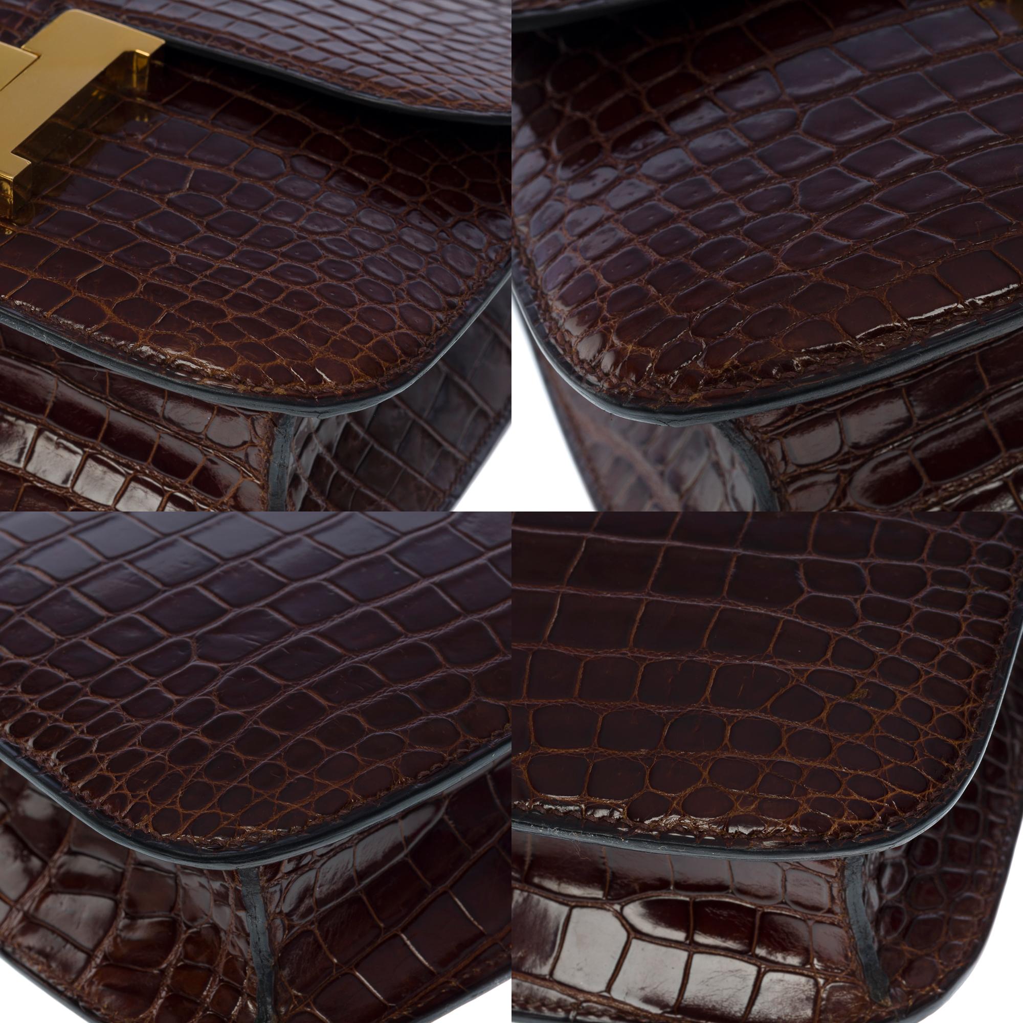 Stunning Hermès Constance shoulder bag in brown Crocodile Porosus leather , GHW 7