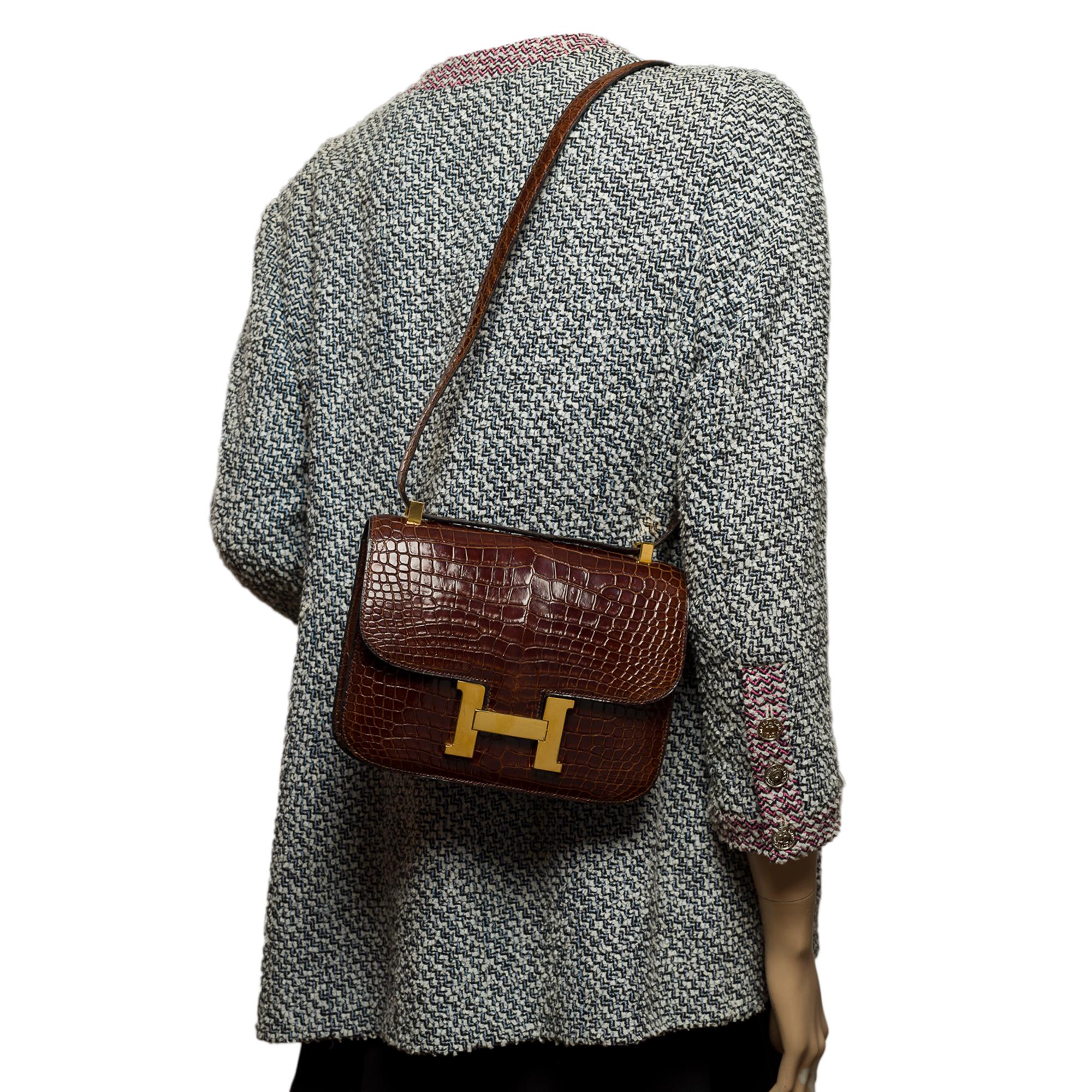 Stunning Hermès Constance shoulder bag in brown Crocodile Porosus leather , GHW 8