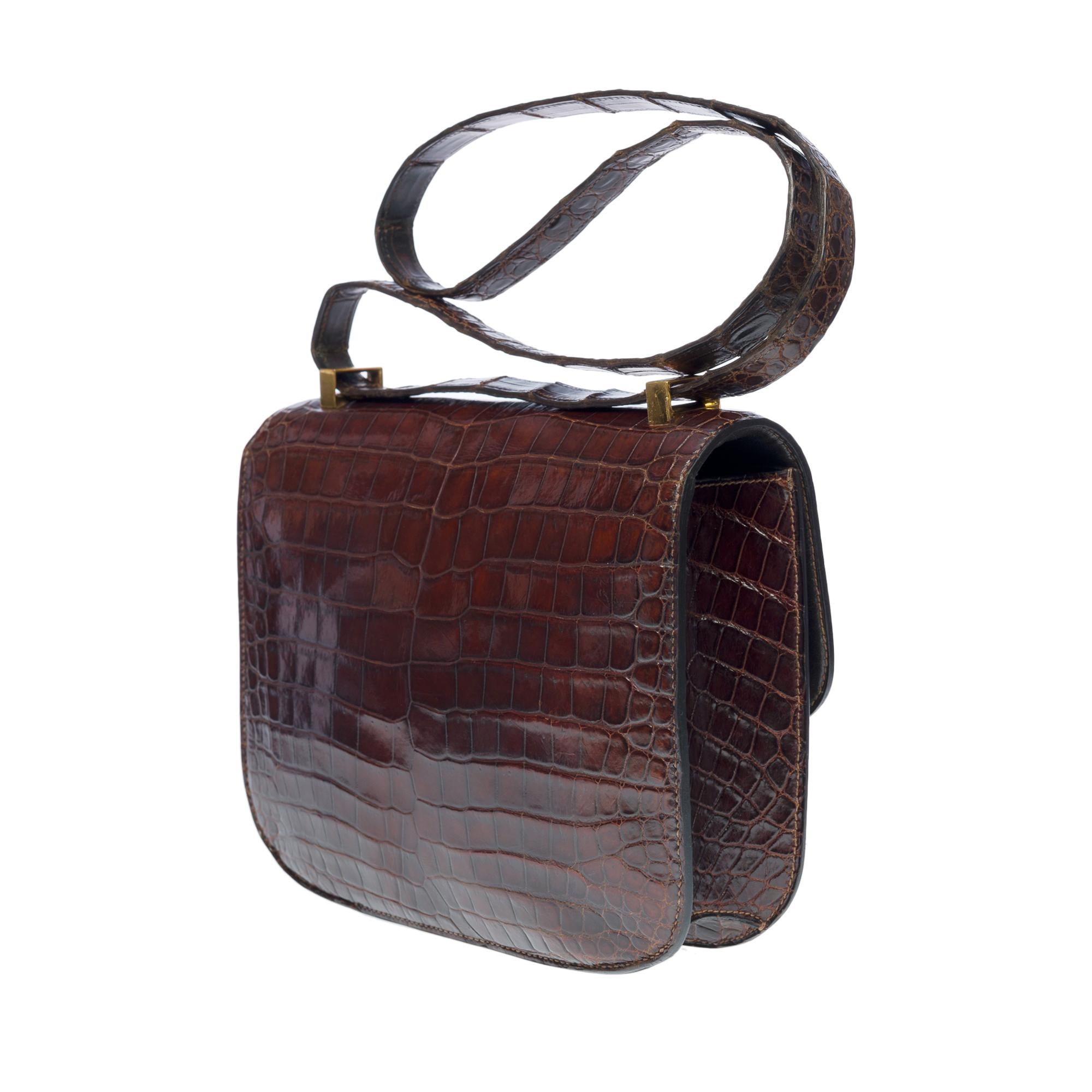 Black Stunning Hermès Constance shoulder bag in brown Crocodile Porosus leather , GHW