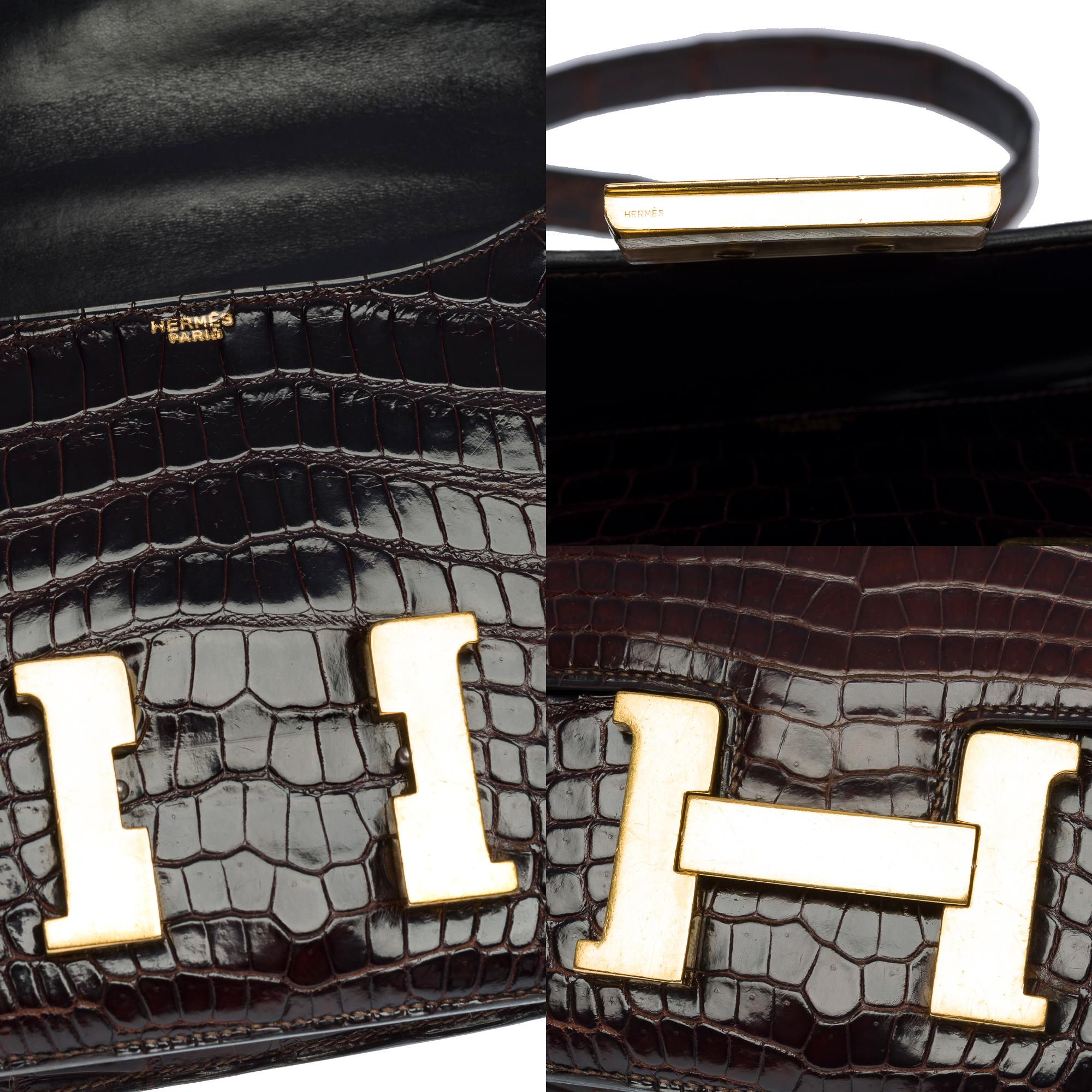 Stunning Hermès Constance shoulder bag in brown Crocodile Porosus leather , GHW In Good Condition In Paris, IDF